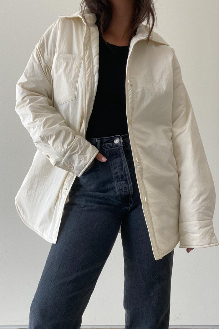 Nylon Oversized Padded Shirt Jacket