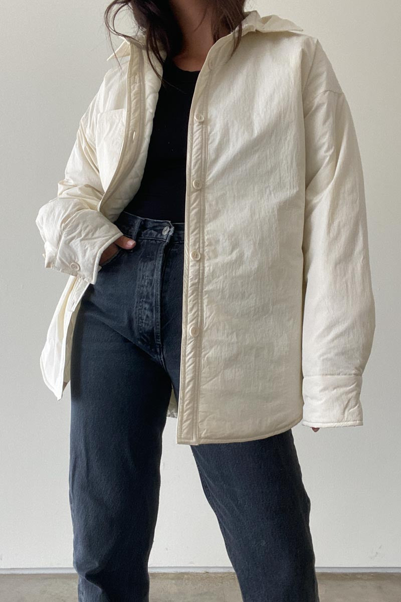 Nylon Oversized Padded Shirt Jacket