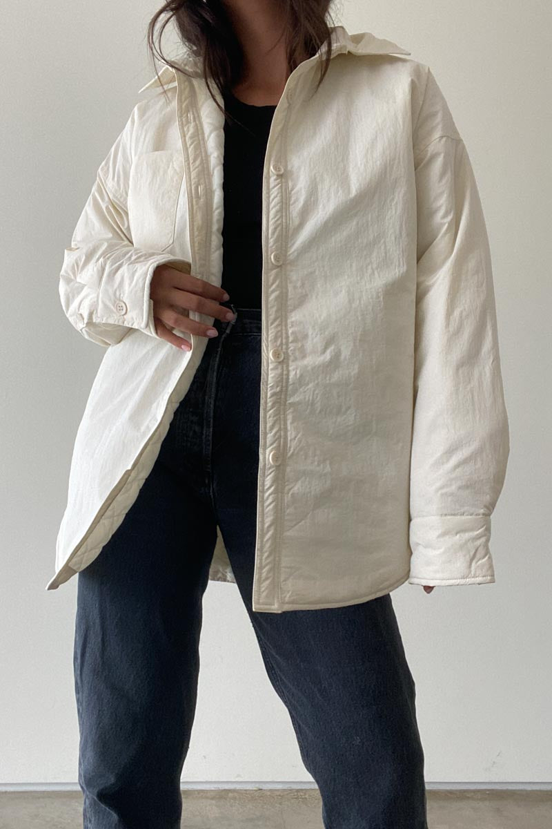 Nylon Oversized Padded Shirt Jacket