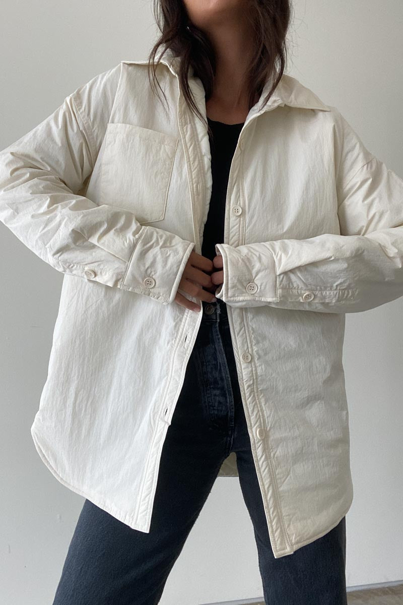 Nylon Oversized Padded Shirt Jacket