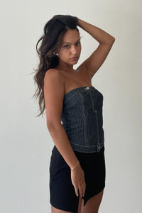 Striped Denim Woven Cotton Tube Top