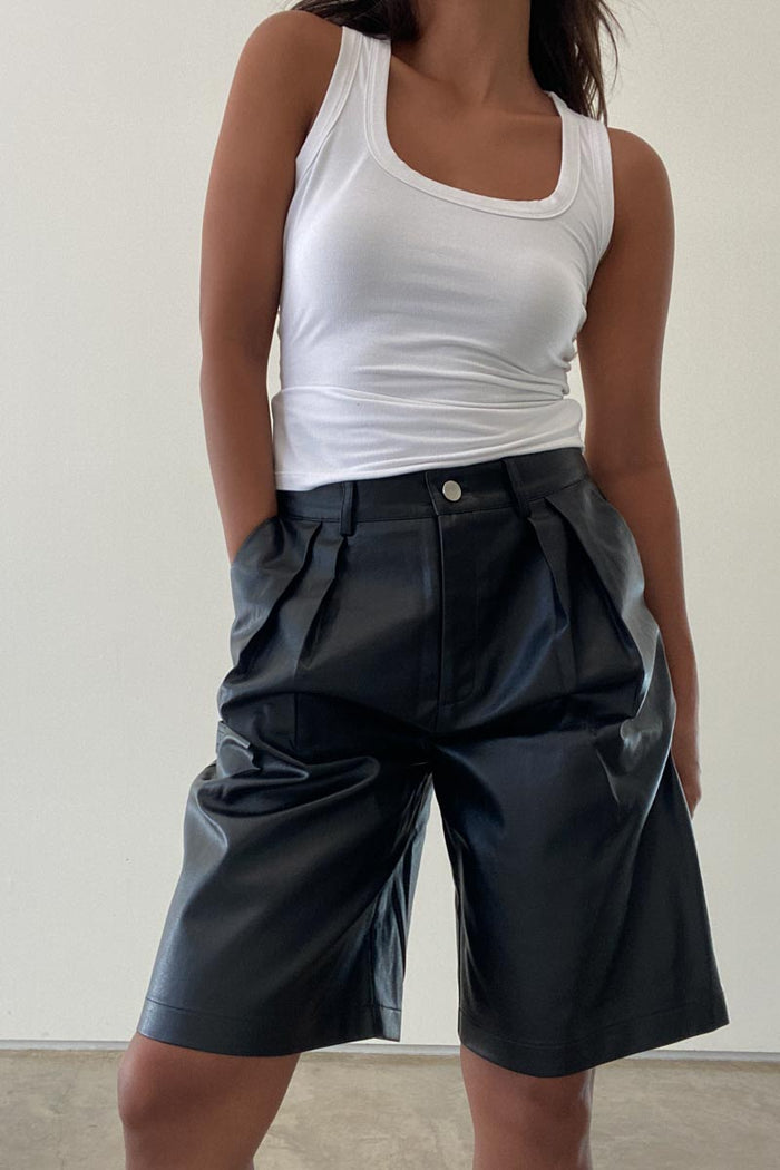 Faux Leather Long Shorts