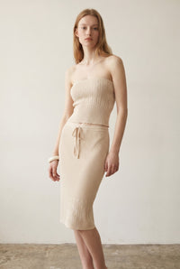 Openwork Knit Tube Top and Skirt Sets