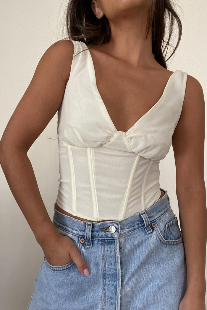 V-Neck Corset Smocked Back Top