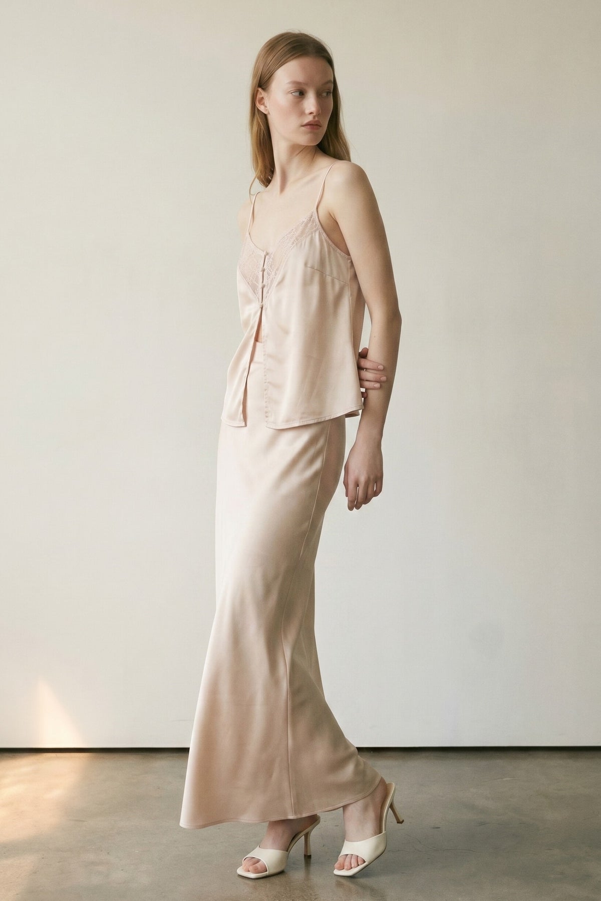 Satin with Lace Insert Cami and Skirt Sets