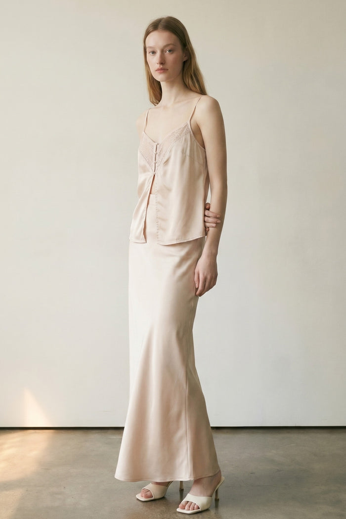 Satin with Lace Insert Cami and Skirt Sets