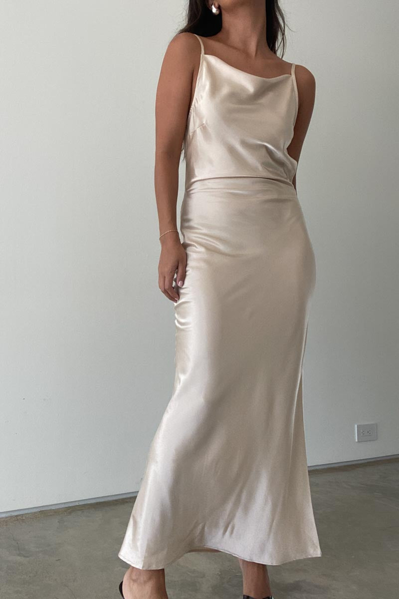Satin Cowl Back Maxi Dress