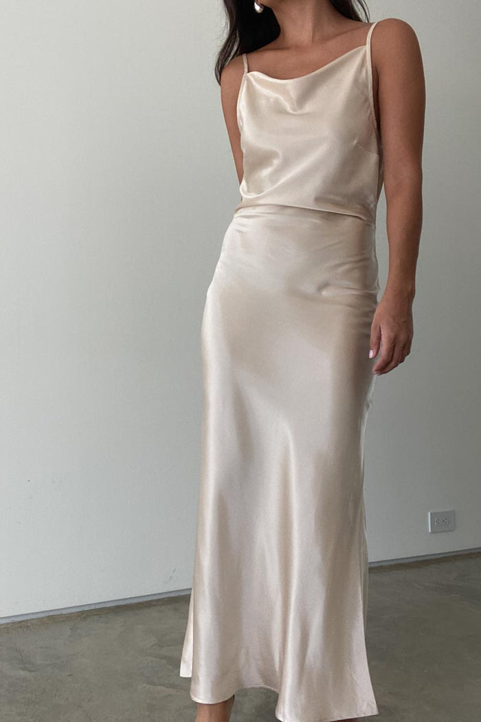 Satin Cowl Back Maxi Dress