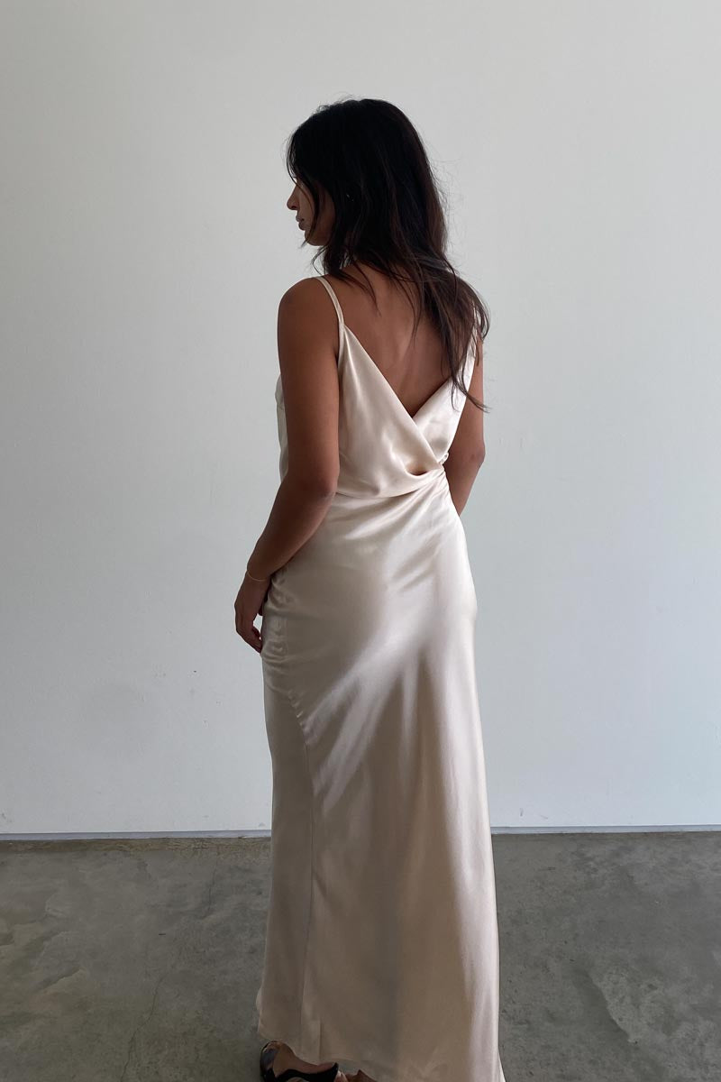 Satin Cowl Back Maxi Dress