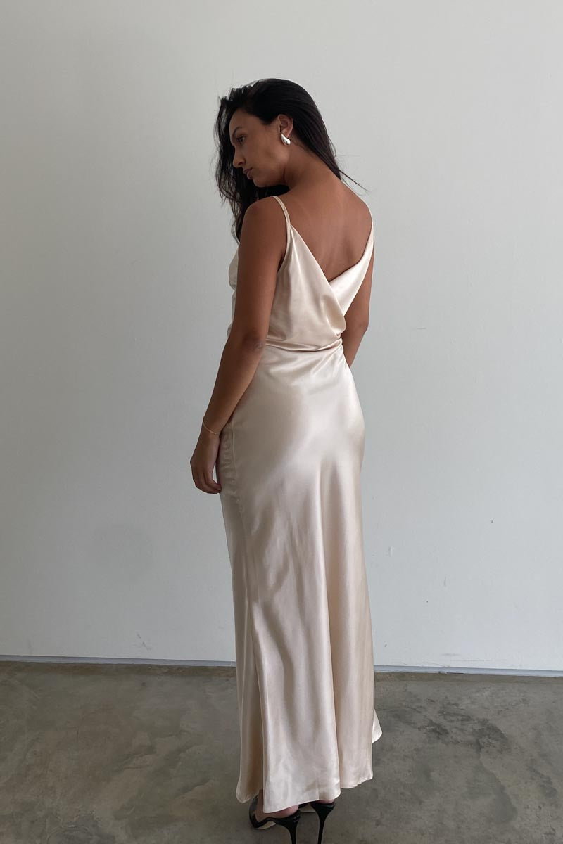 Satin Cowl Back Maxi Dress