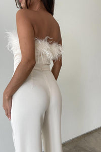 Twill Feather Detail Tube Jumpsuit