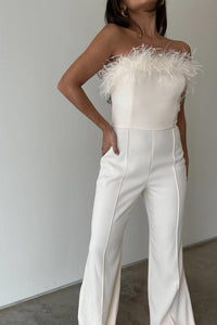 Twill Feather Detail Tube Jumpsuit