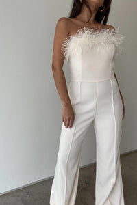 Twill Feather Detail Tube Jumpsuit