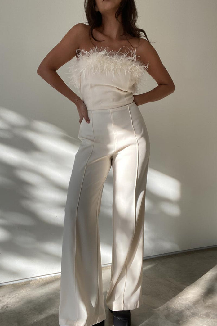 Twill Feather Detail Tube Jumpsuit