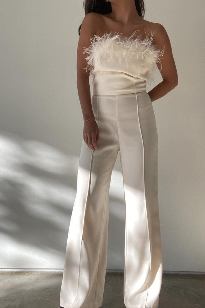 Twill Feather Detail Tube Jumpsuit