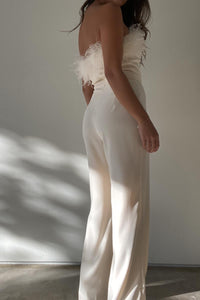 Twill Feather Detail Tube Jumpsuit