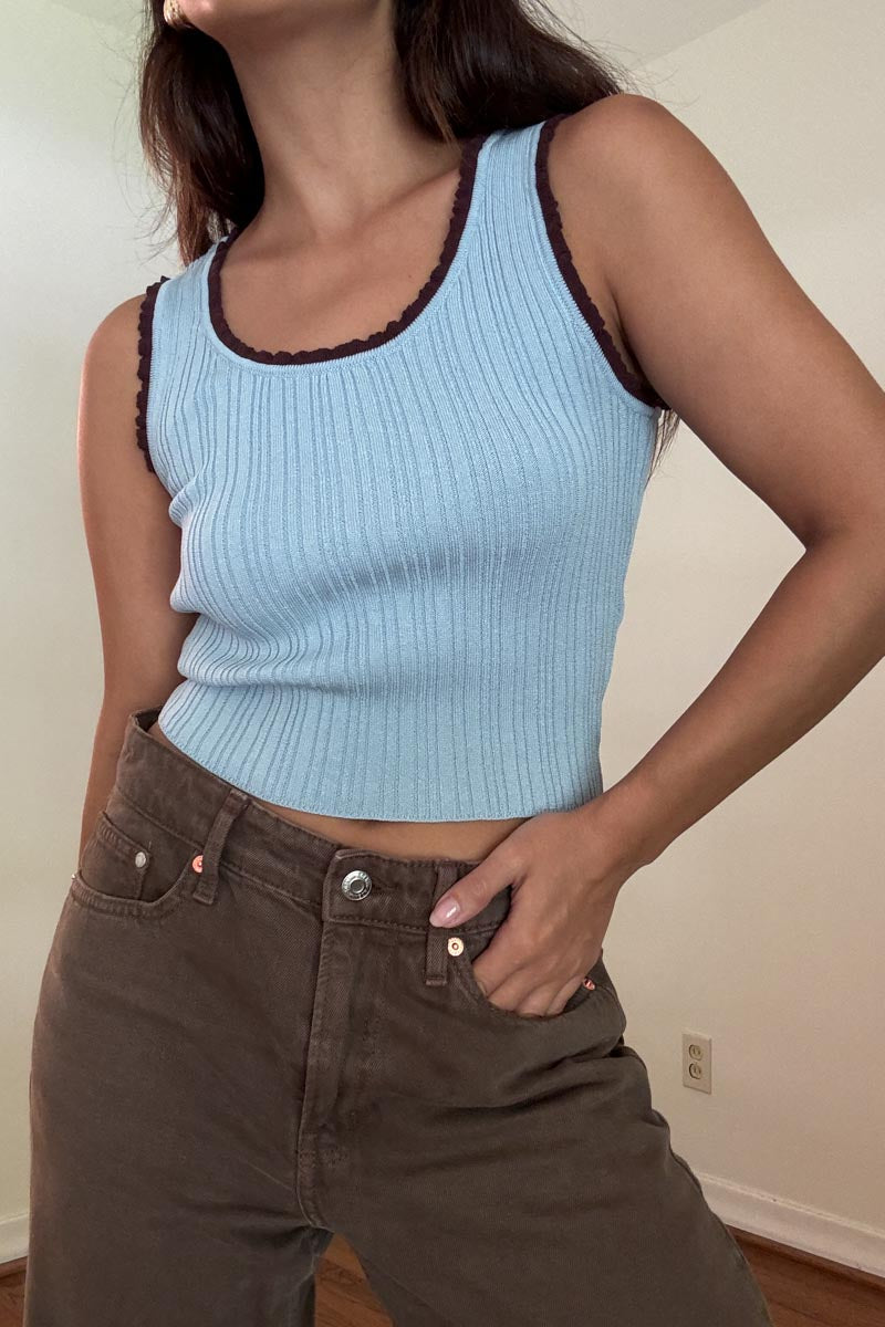 Ribbed Contrast Detailed Crop Top