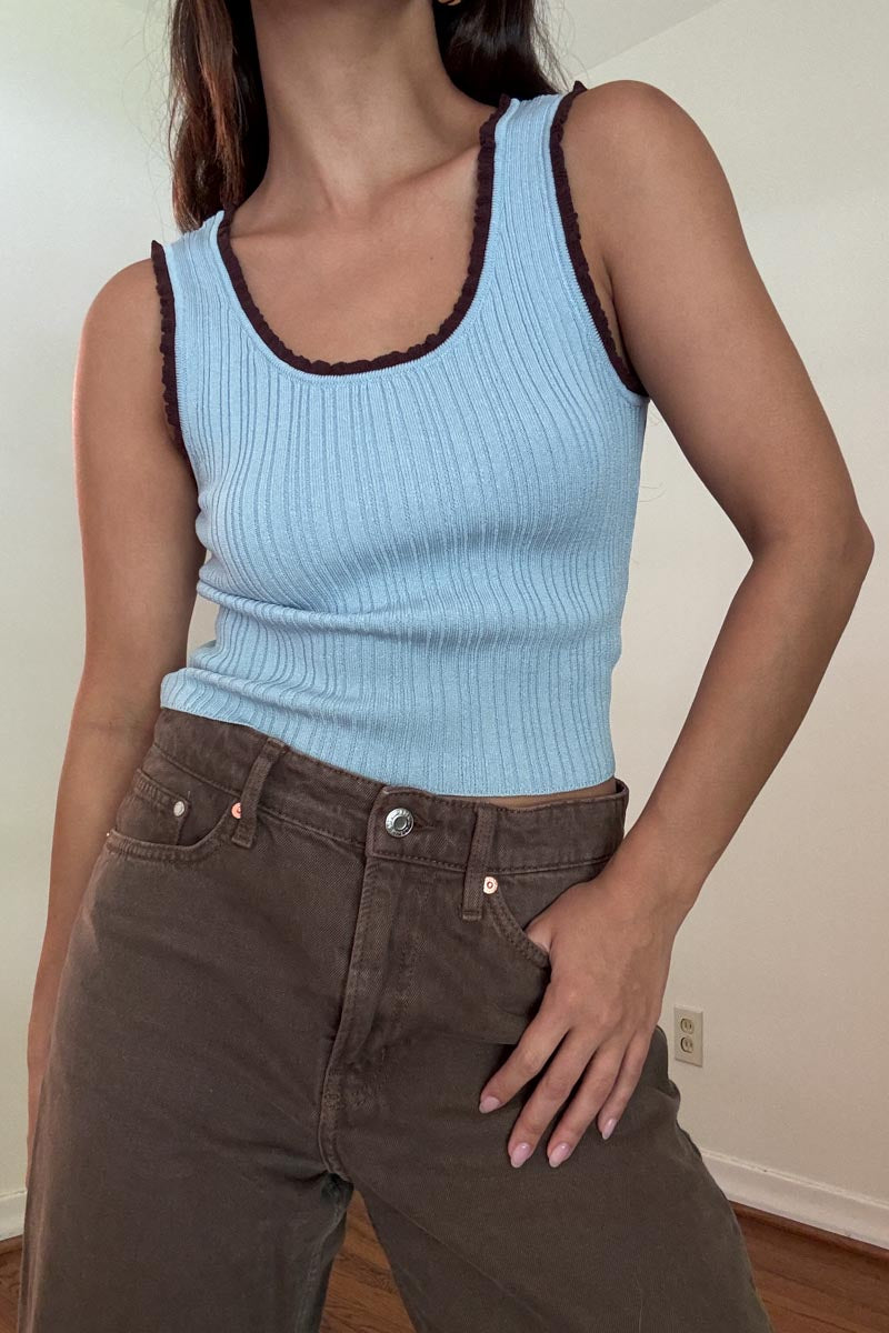 Ribbed Contrast Detailed Crop Top