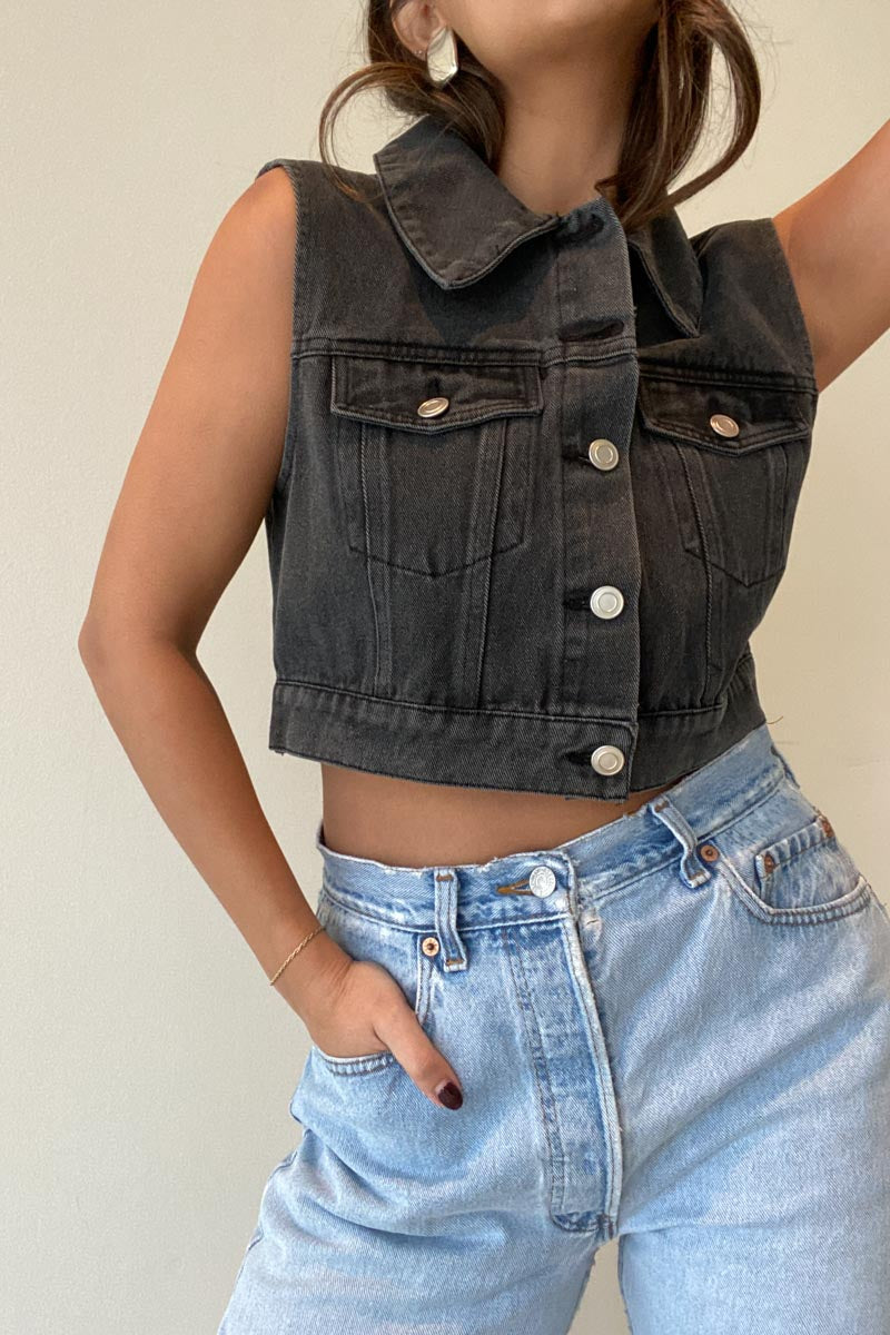 Washed Denim Trucker Vest