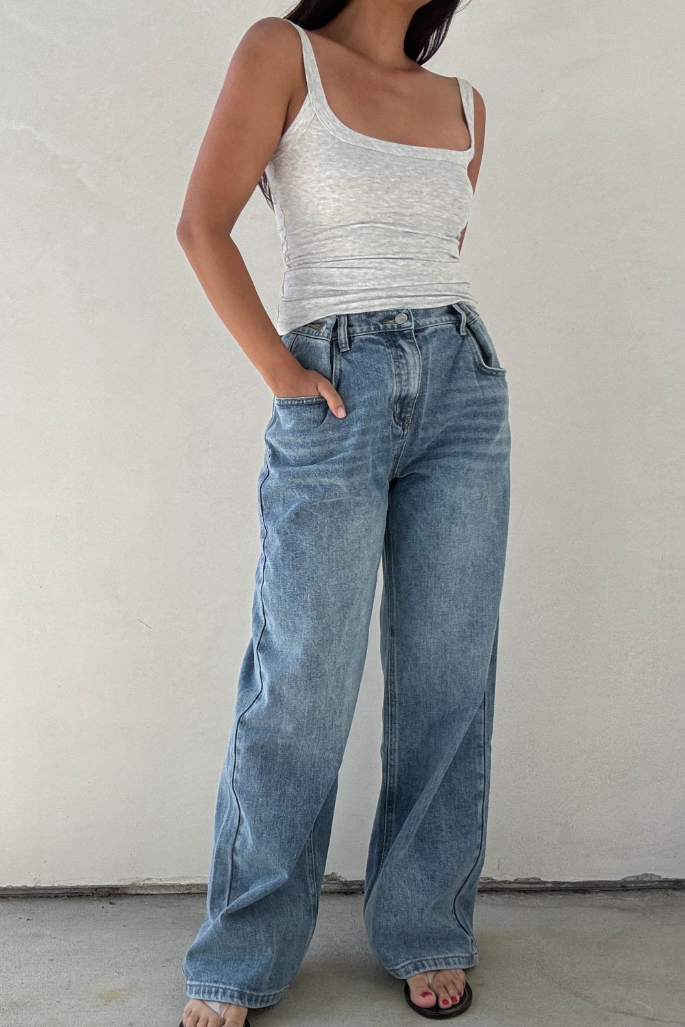 High Rise Denim Contrast Pants