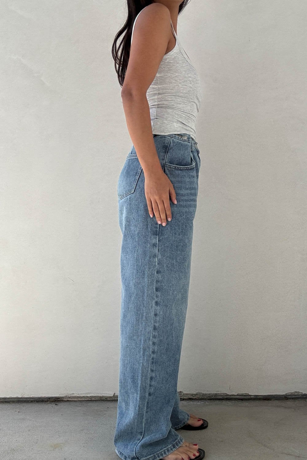 High Rise Denim Contrast Pants