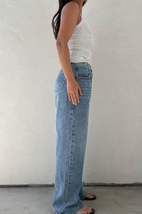High Rise Denim Contrast Pants