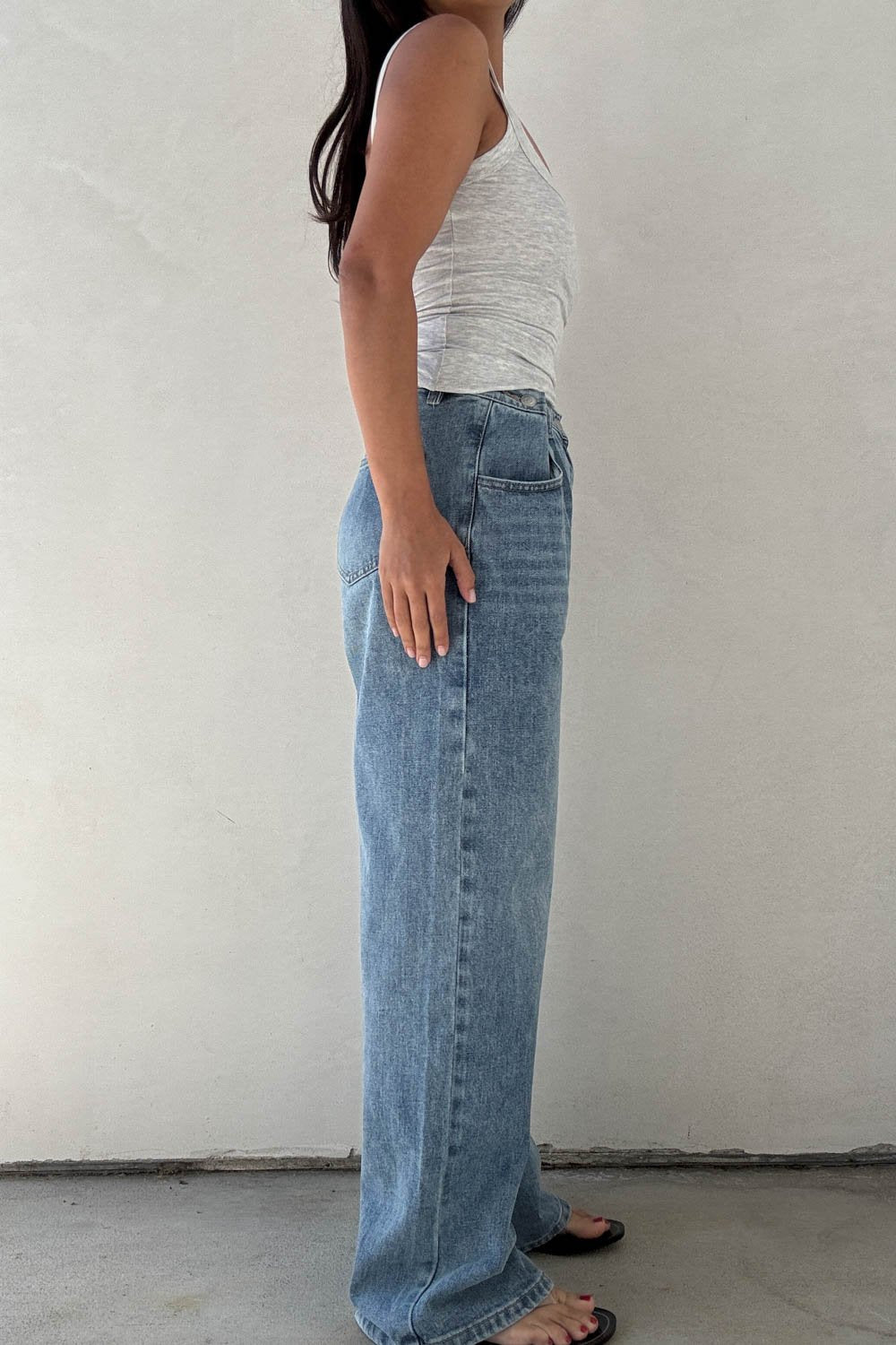 High Rise Denim Contrast Pants