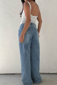 High Rise Denim Contrast Pants
