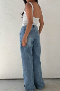 High Rise Denim Contrast Pants