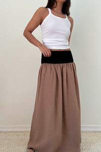 Jersey Waistband Linen Maxi Skirt