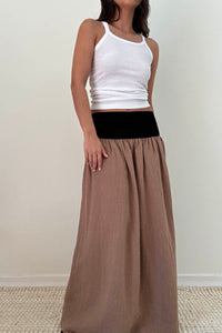 Jersey Waistband Linen Maxi Skirt