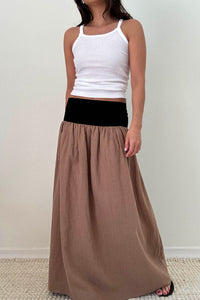 Jersey Waistband Linen Maxi Skirt