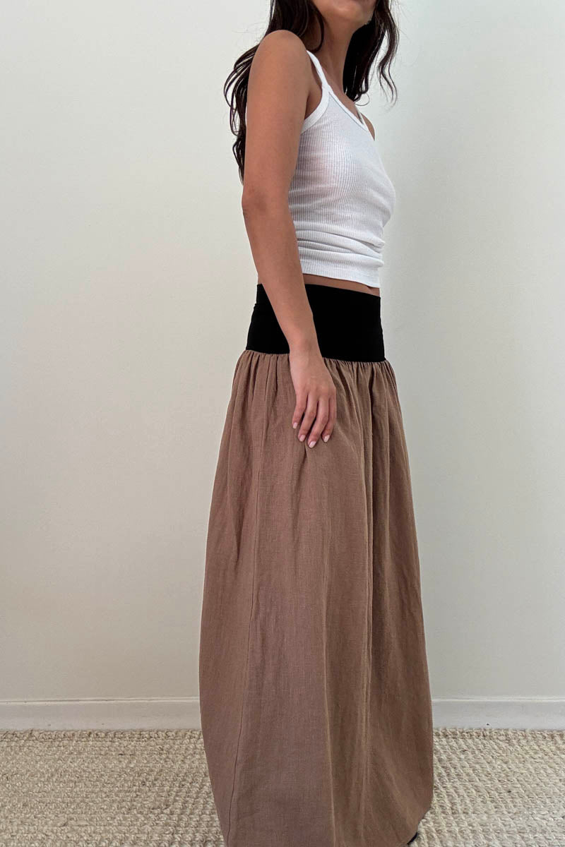 Jersey Waistband Linen Maxi Skirt