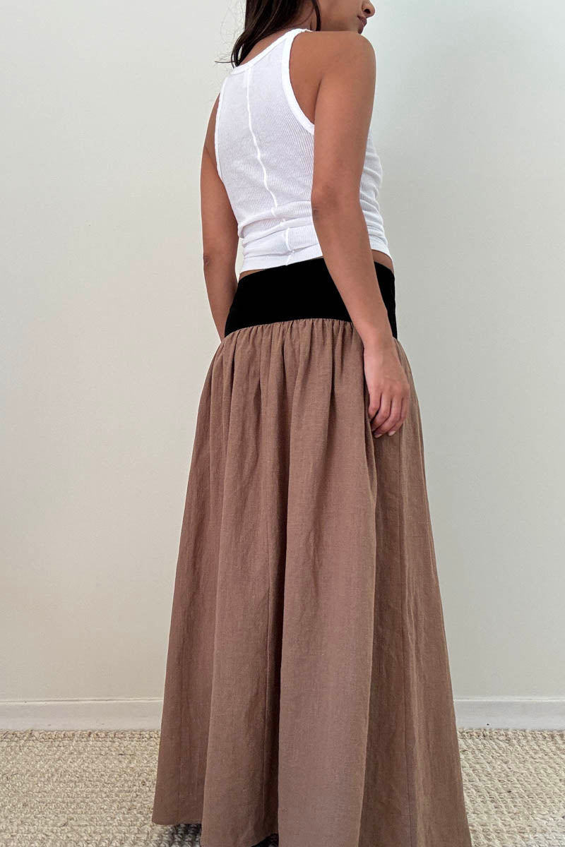 Jersey Waistband Linen Maxi Skirt