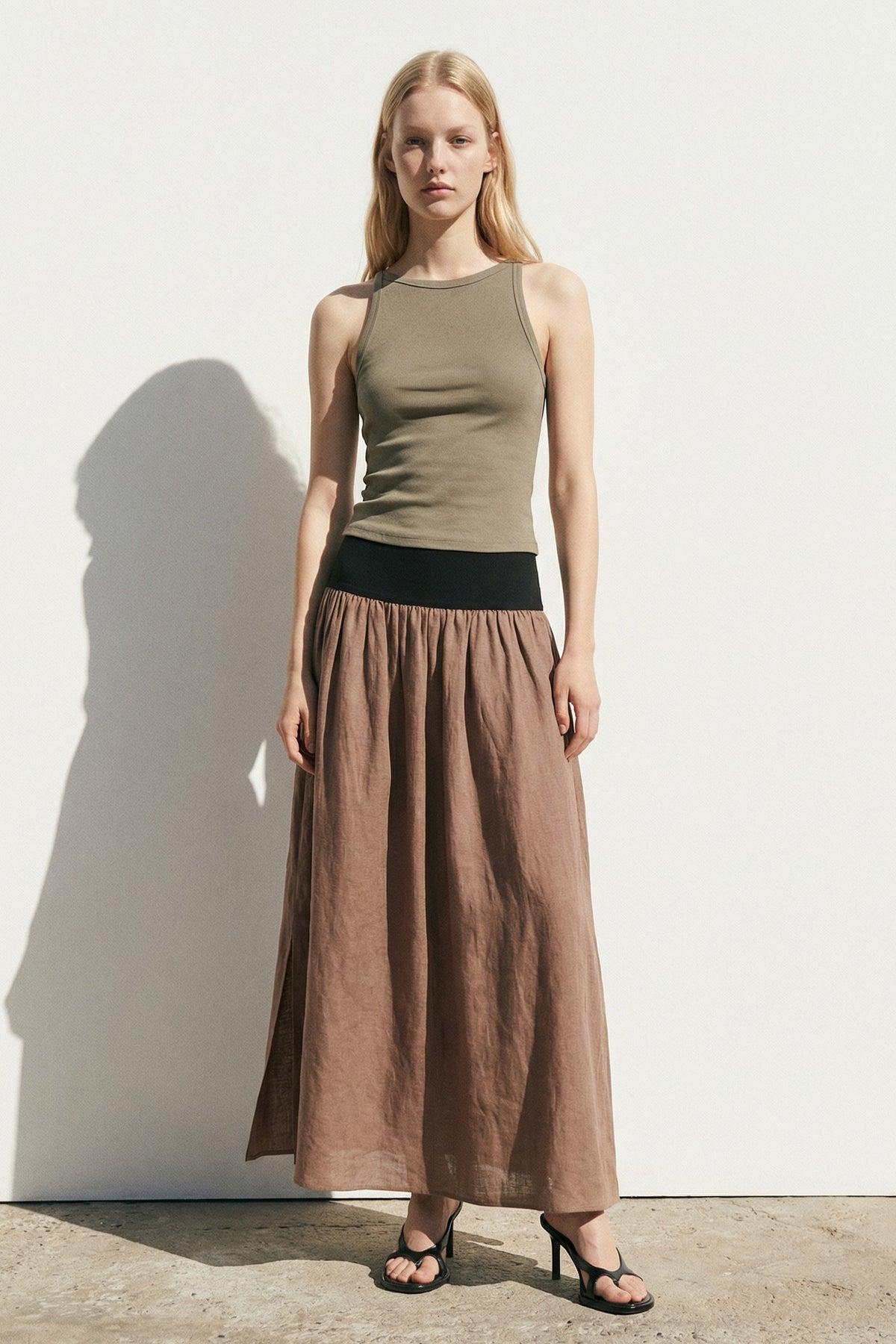 Jersey Waistband Linen Maxi Skirt