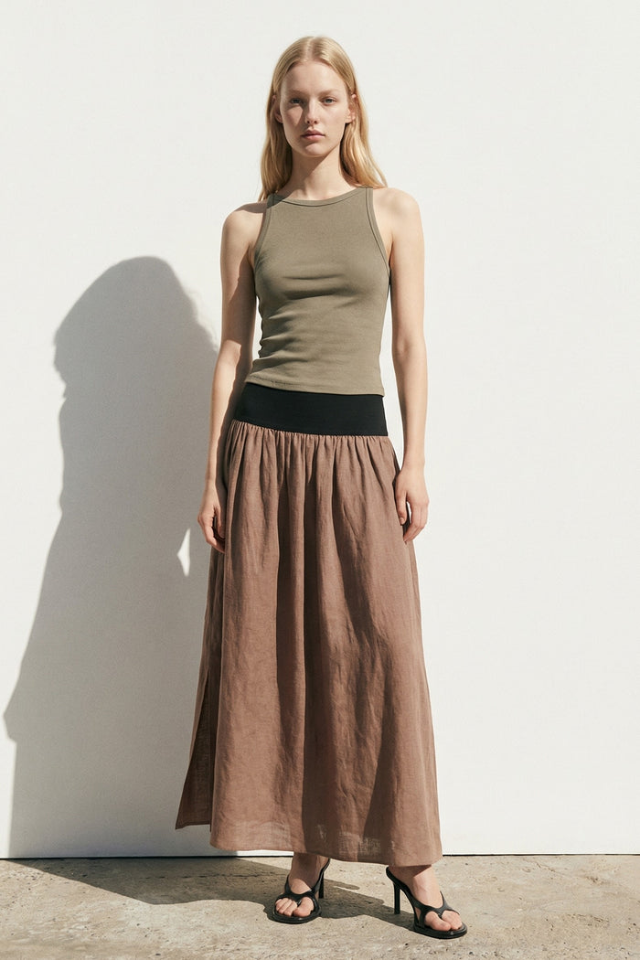 Jersey Waistband Linen Maxi Skirt