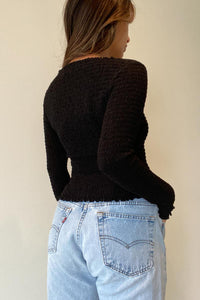Sheer Smocked Fitted Knit Top