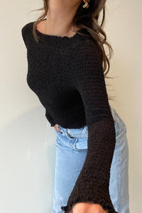 Sheer Smocked Fitted Knit Top