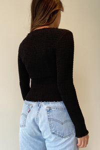 Sheer Smocked Fitted Knit Top