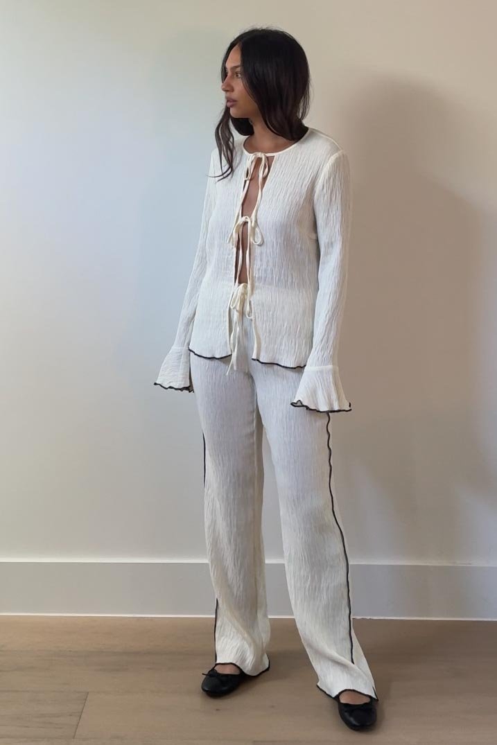 Crinkle Front Tie Top & Pants Set