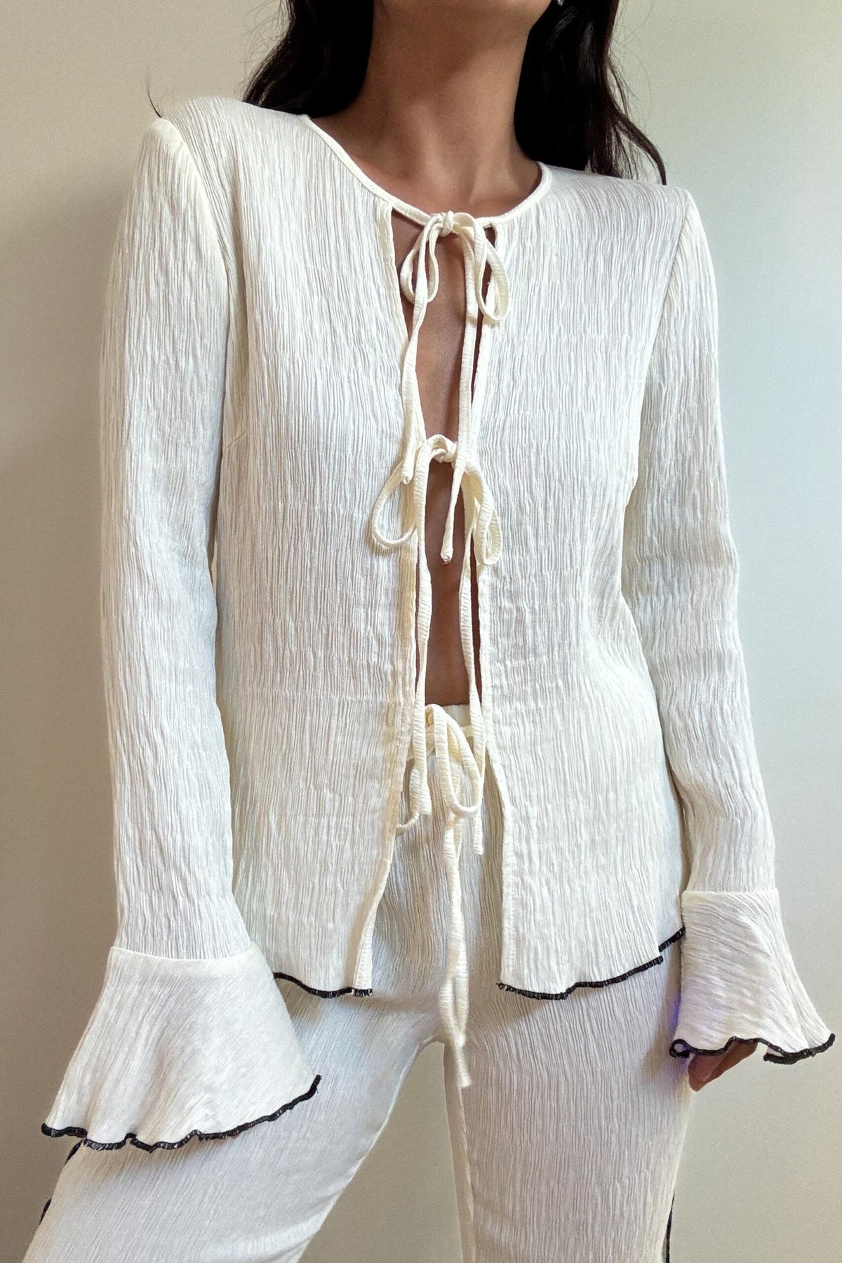 Crinkle Front Tie Top & Pants Set
