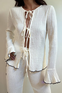 Crinkle Front Tie Top & Pants Set