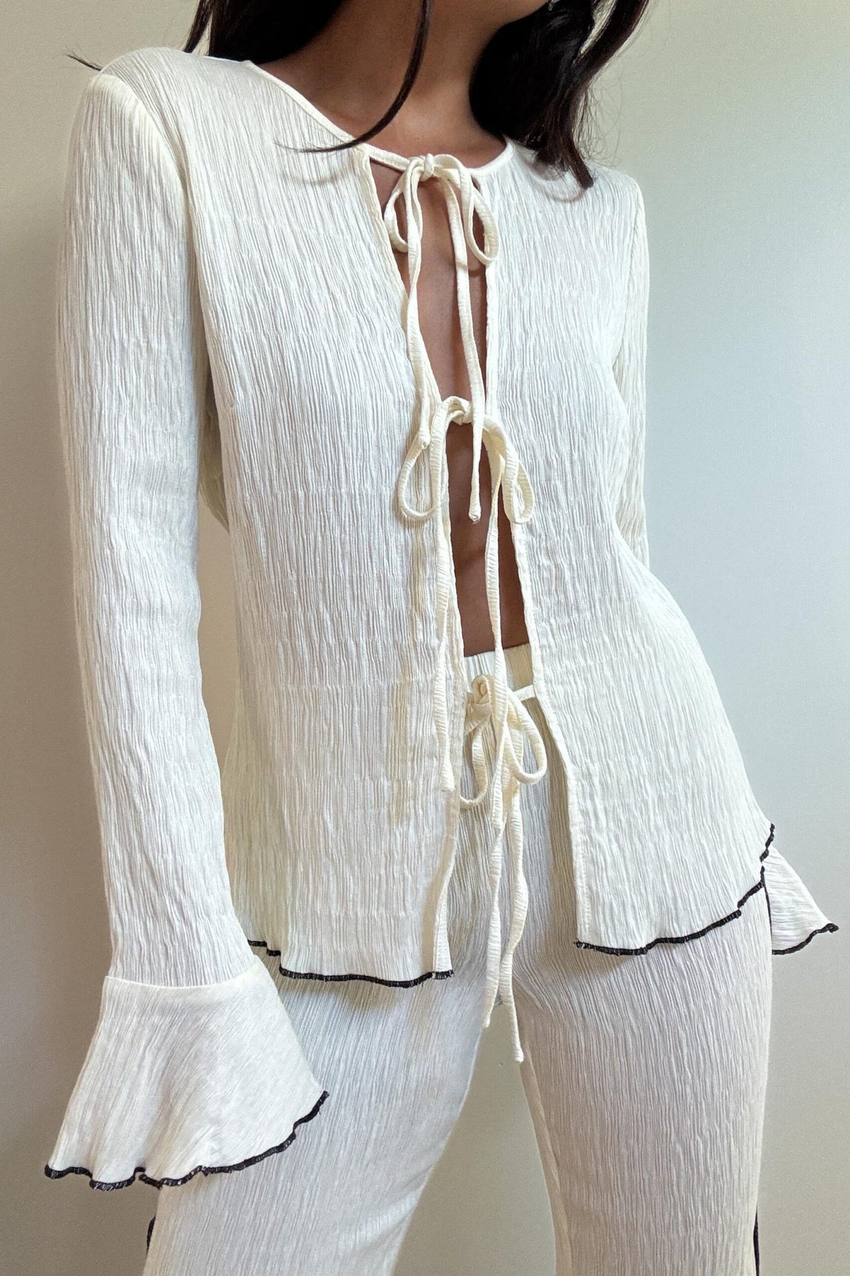 Crinkle Front Tie Top & Pants Set