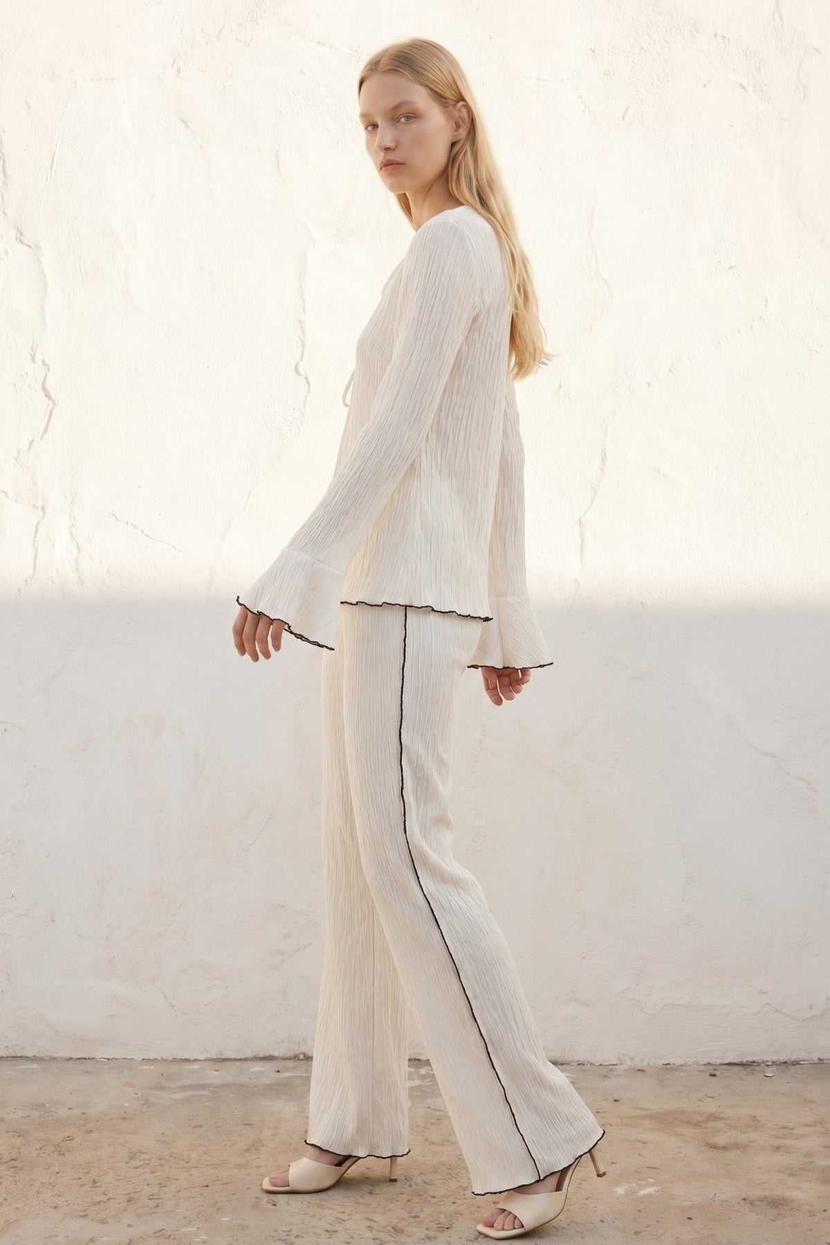 Crinkle Front Tie Top & Pants Set