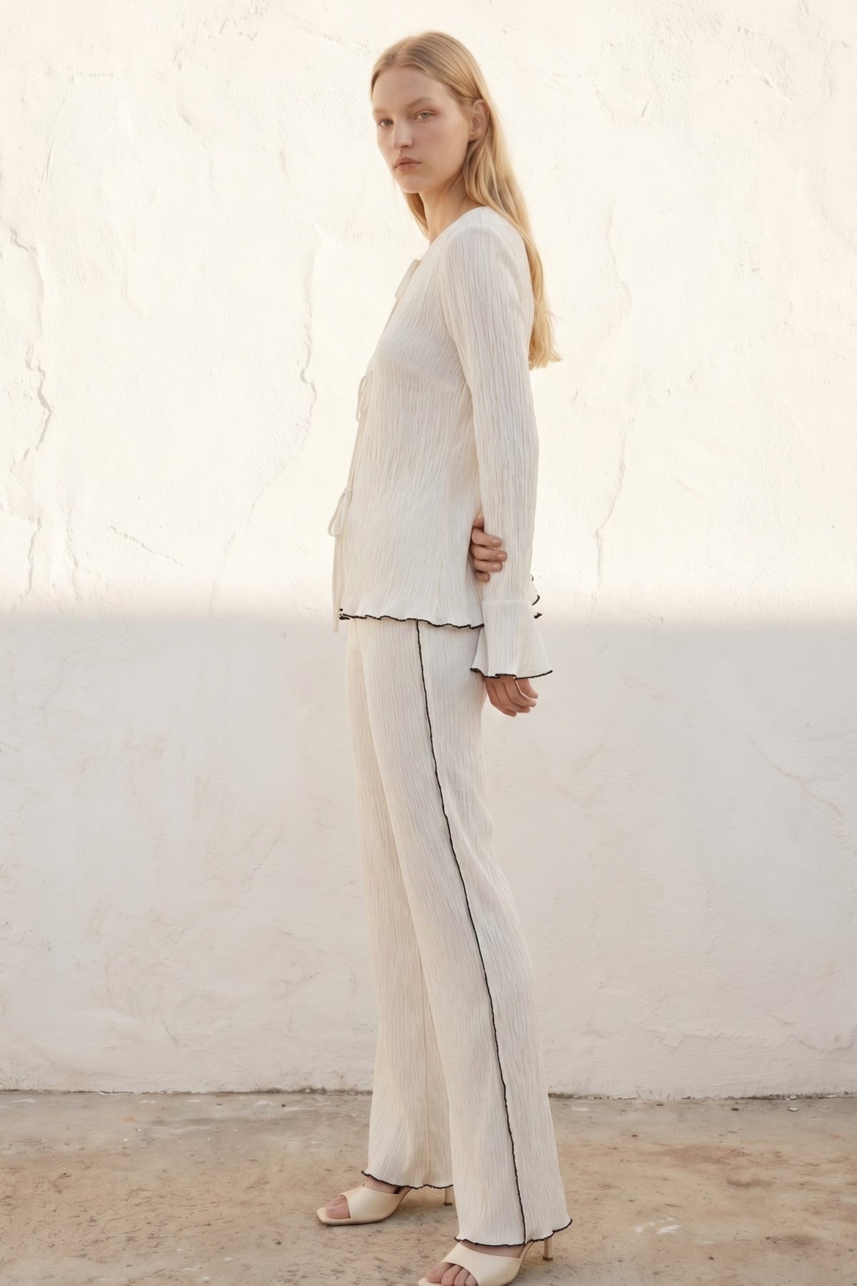 Crinkle Front Tie Top & Pants Set