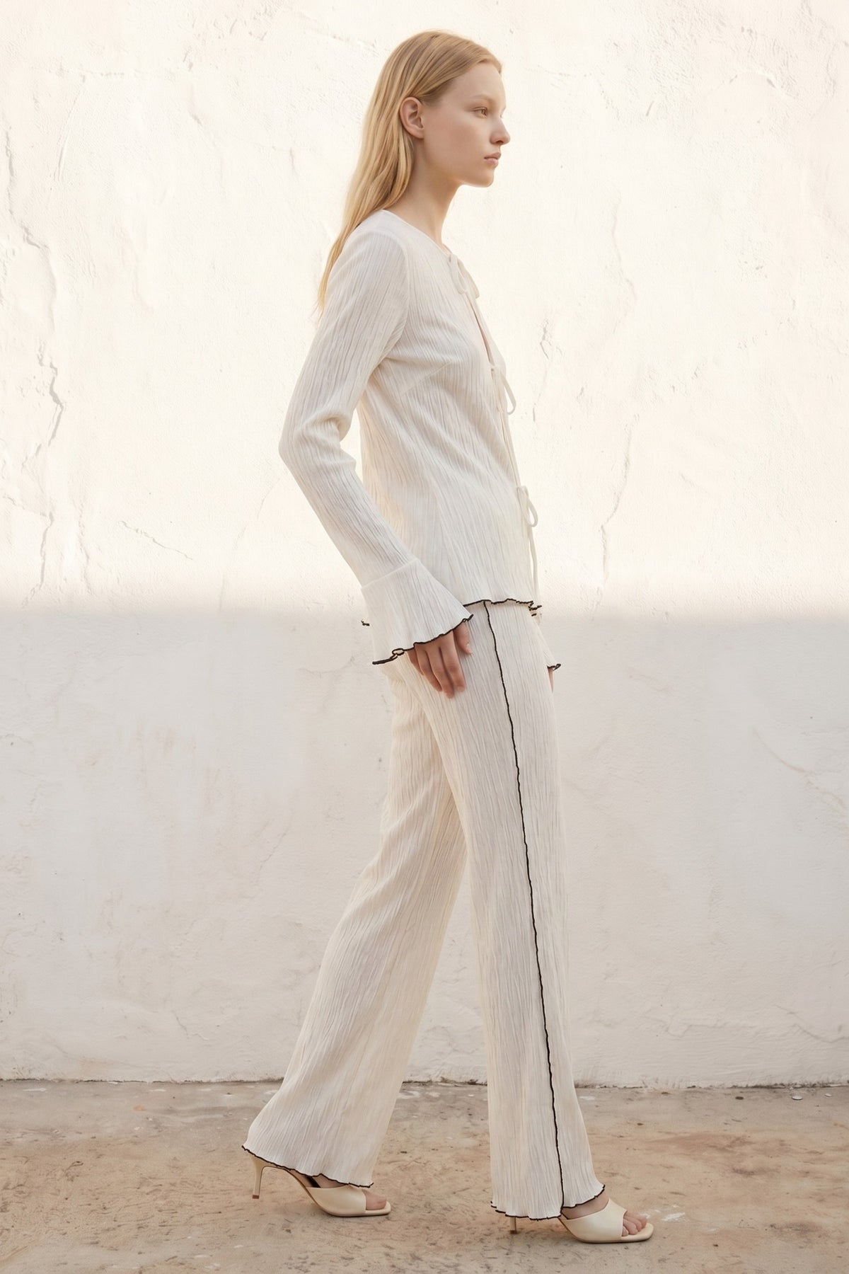 Crinkle Front Tie Top & Pants Set
