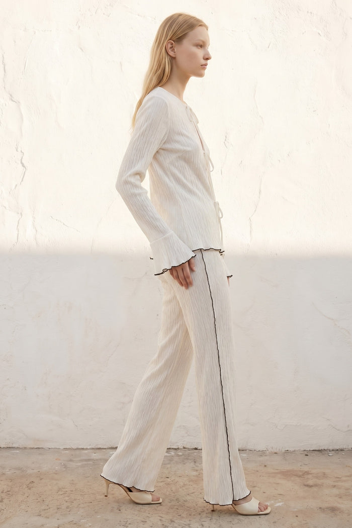 Crinkle Front Tie Top & Pants Set