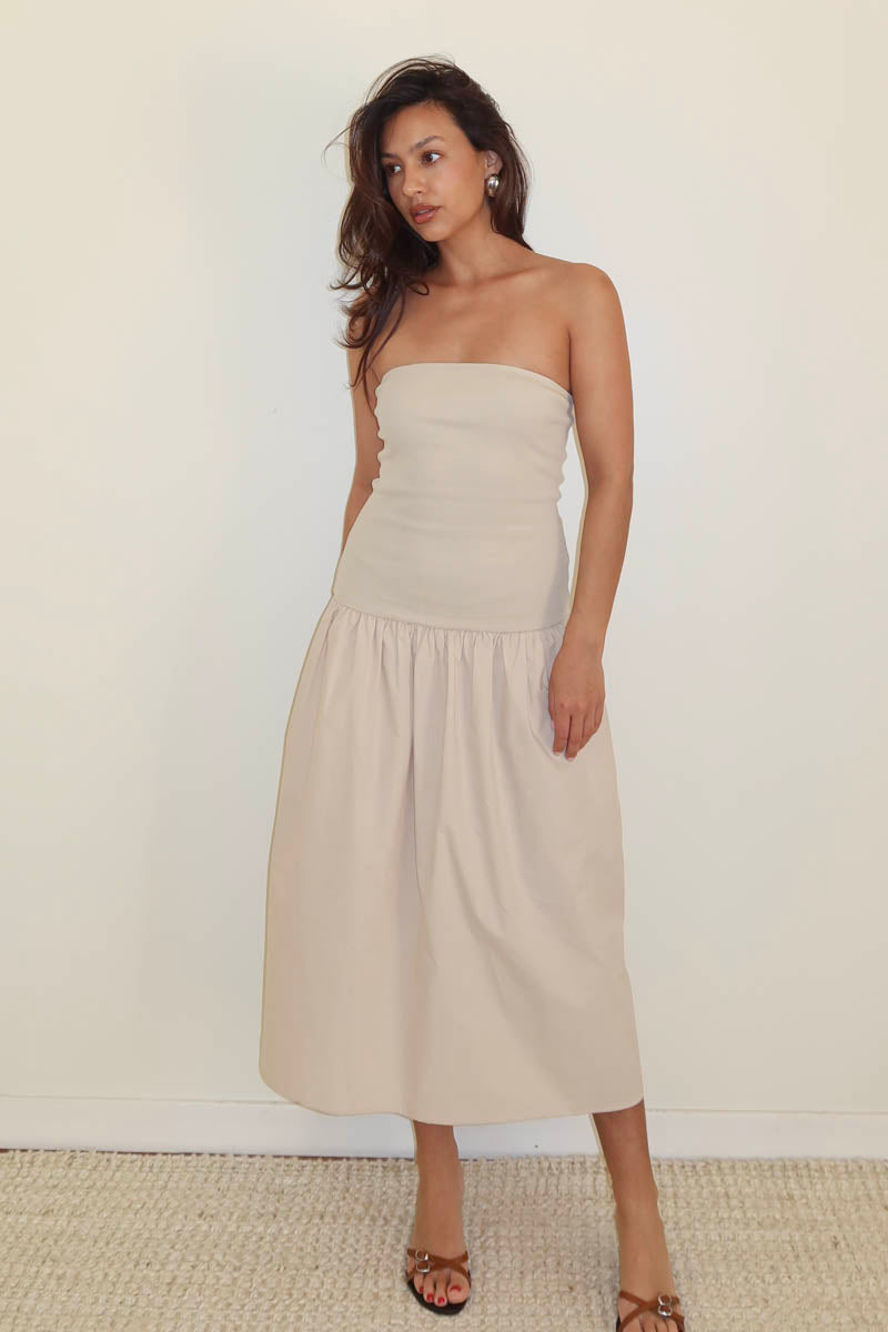 Ribbed Knit Strapless Midi Dress