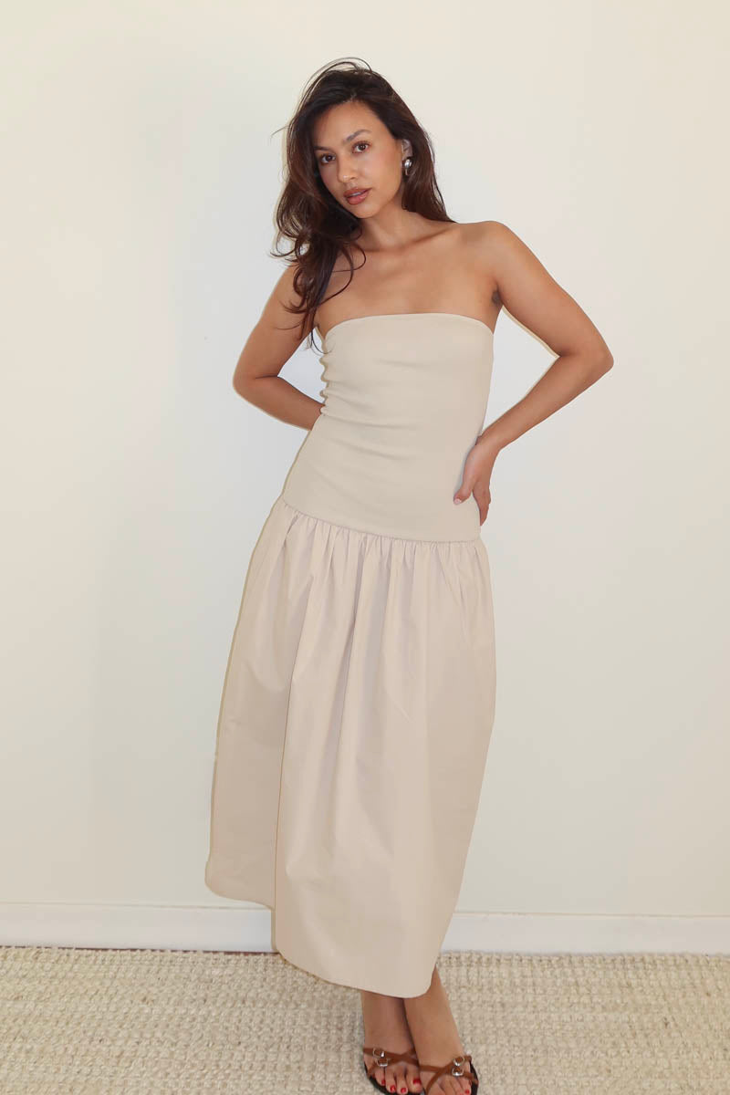 Ribbed Knit Strapless Midi Dress