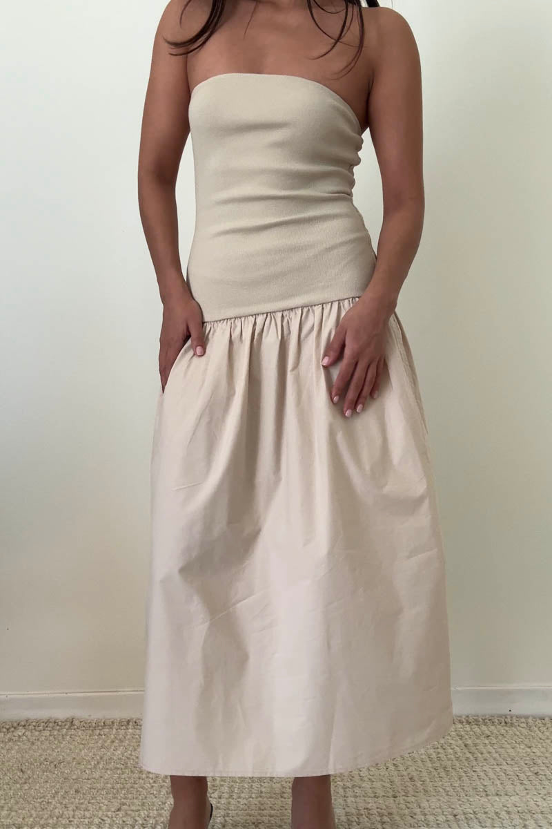Ribbed Knit Strapless Midi Dress